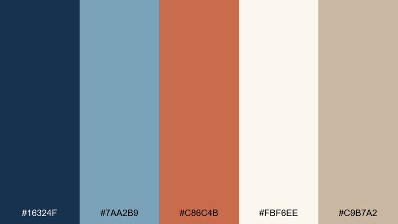 autumn coast wedding blue rust color palette with hex codes