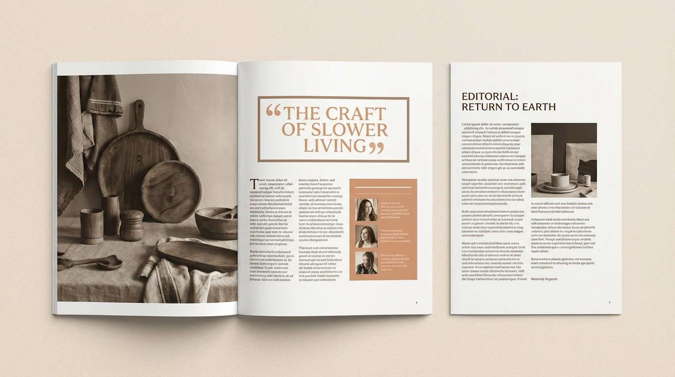 warm editorial spread layout