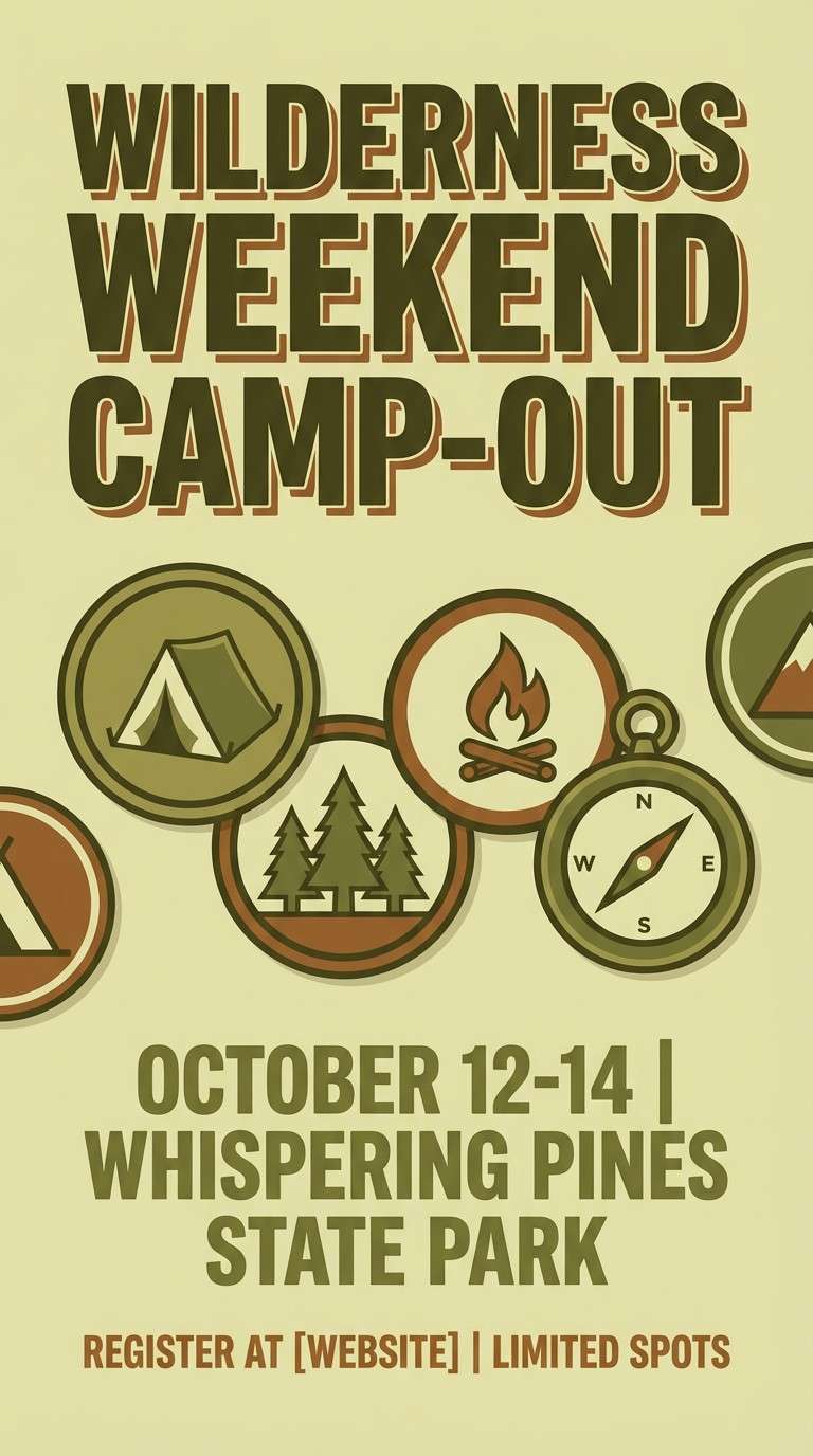camping flyer in olive and tan