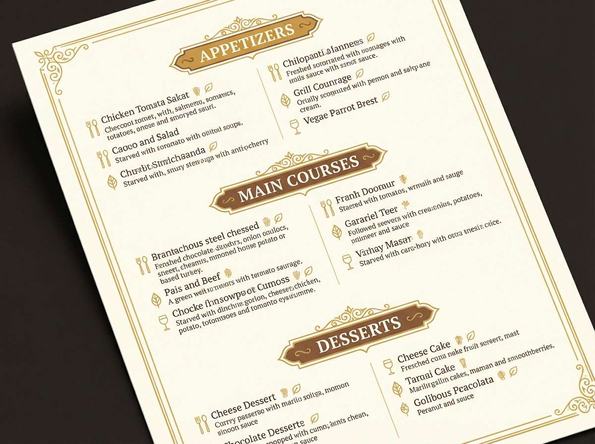 restaurant menu in honey and walnut