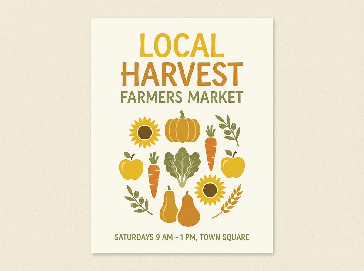 farmers market poster in golden hues