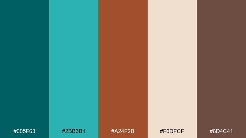 autumn marina teal copper color palette with hex codes