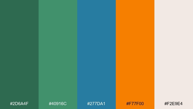 autumn reef green blue orange color palette with hex codes