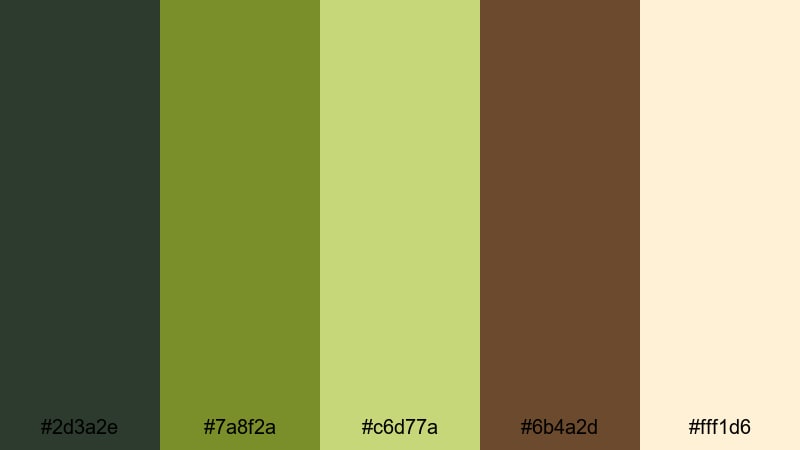 avocado cocoa pop color palette with hex codes