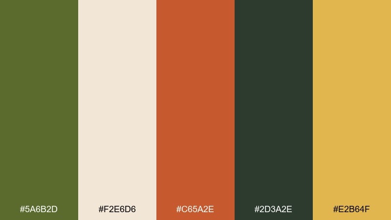 avocado lounge mid century modern color palette with hex codes