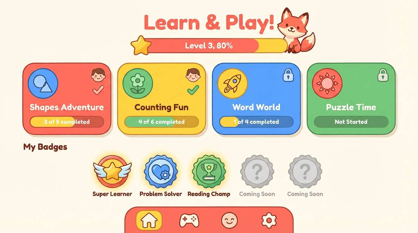 kids learning app ui