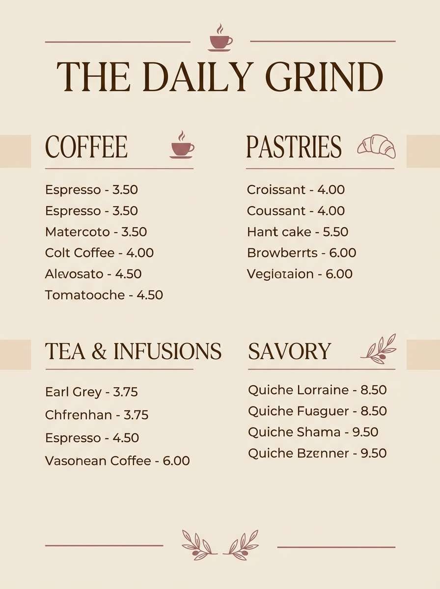 minimal cafe menu design