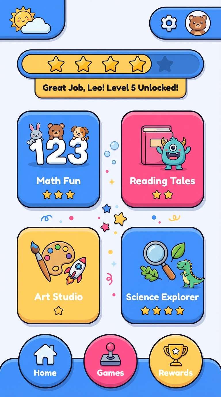 kids learning app ui