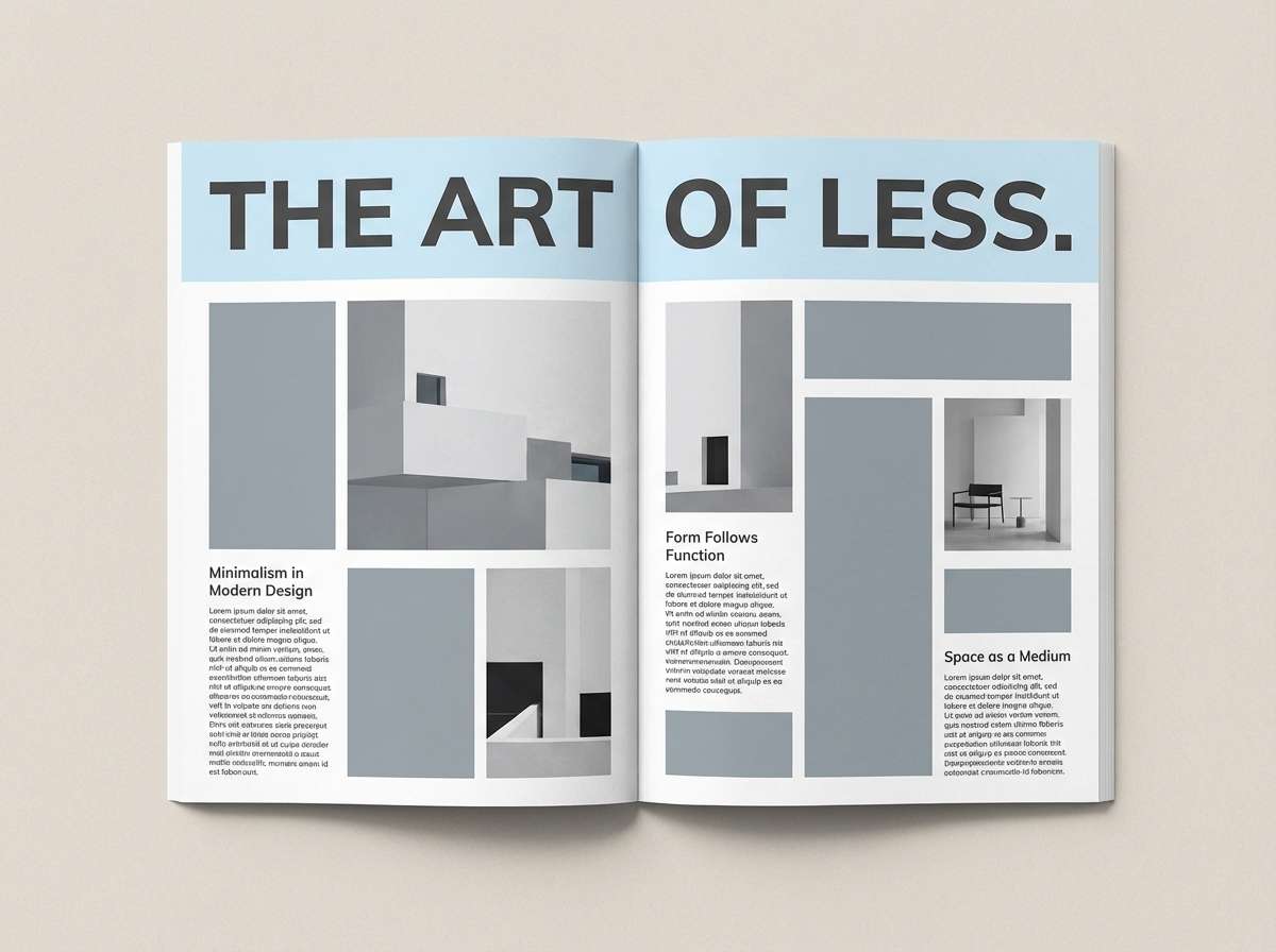 minimal editorial spread layout