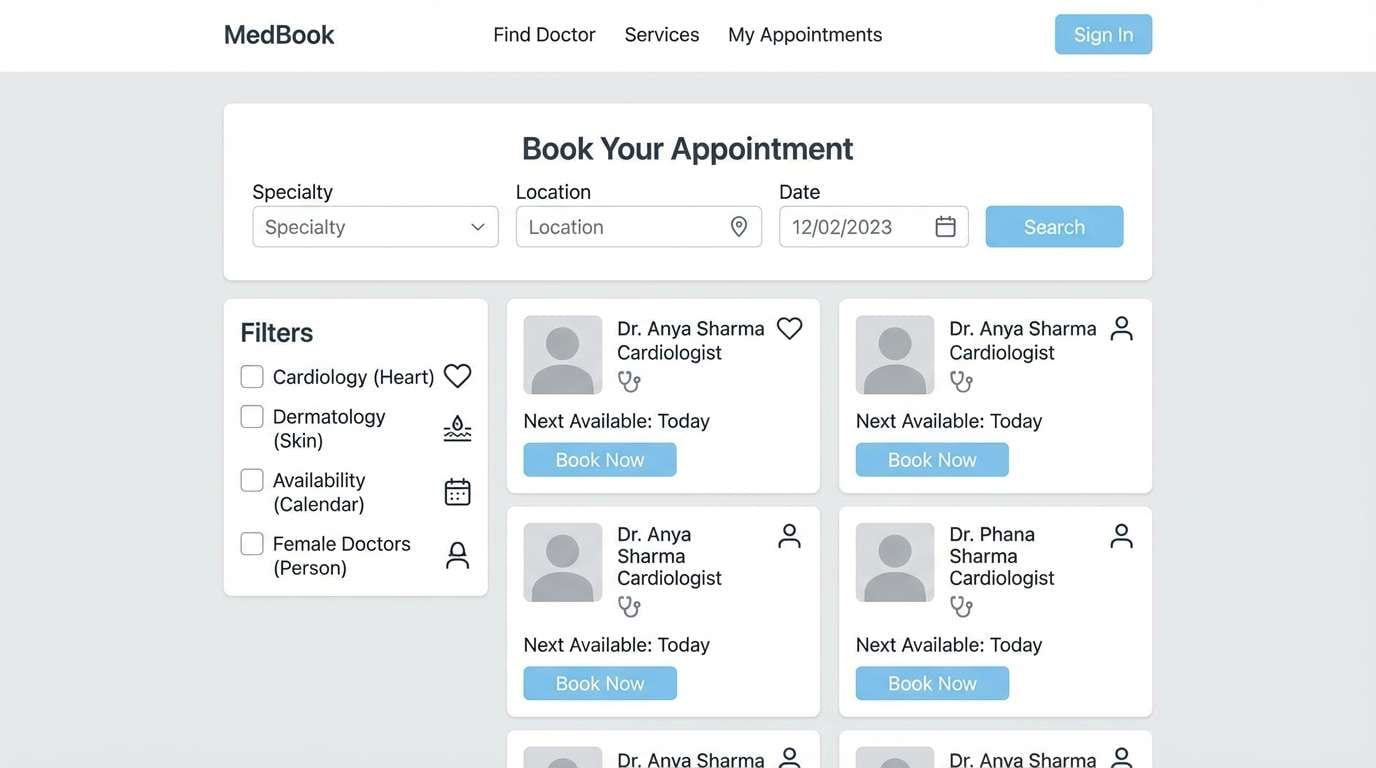 medical booking ui layout