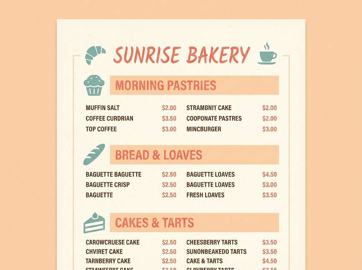 peach bakery menu layout