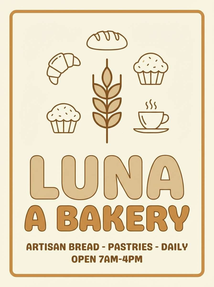 bakery promo poster in beige