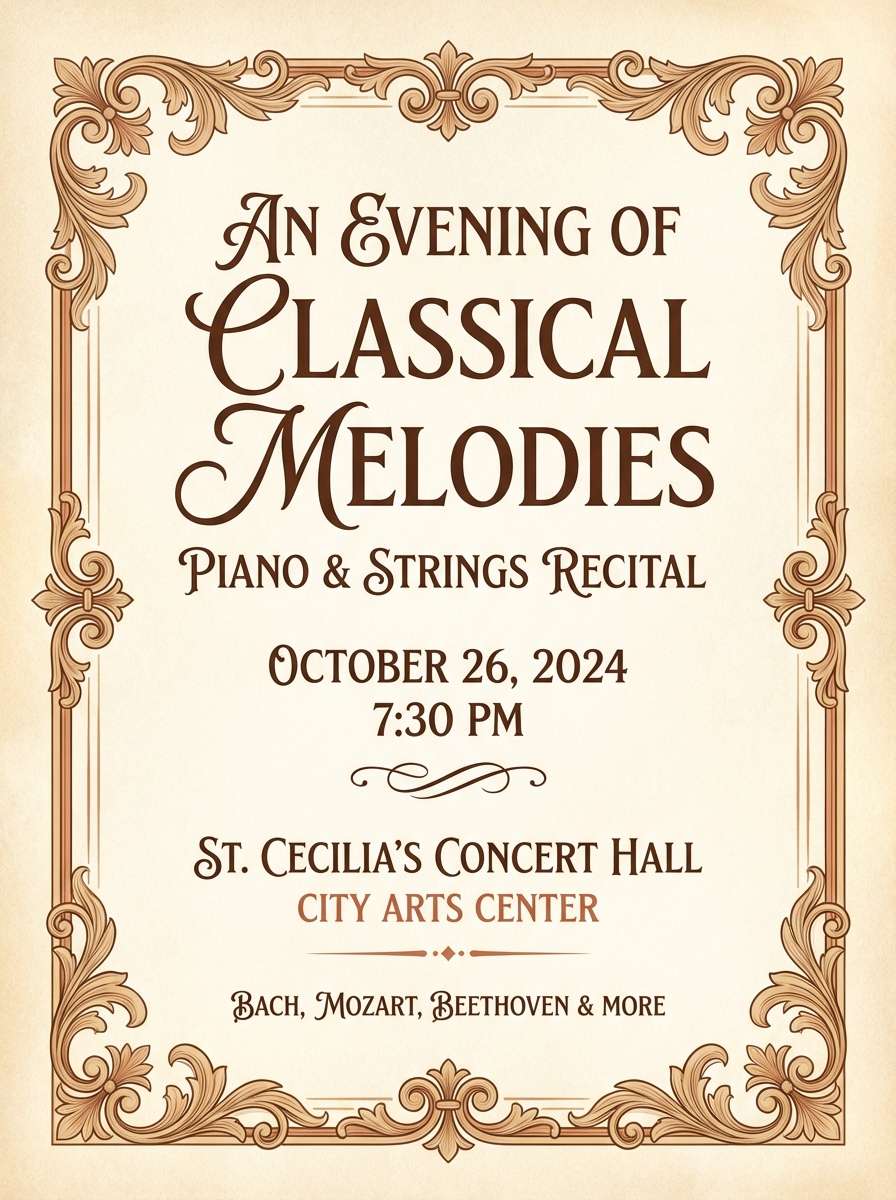 recital flyer in ivory and caramel