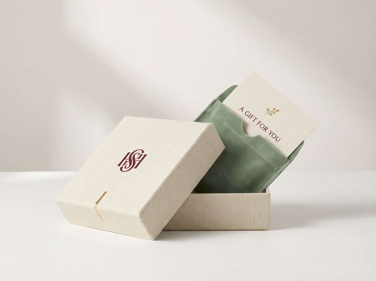 gift box in deep red and linen