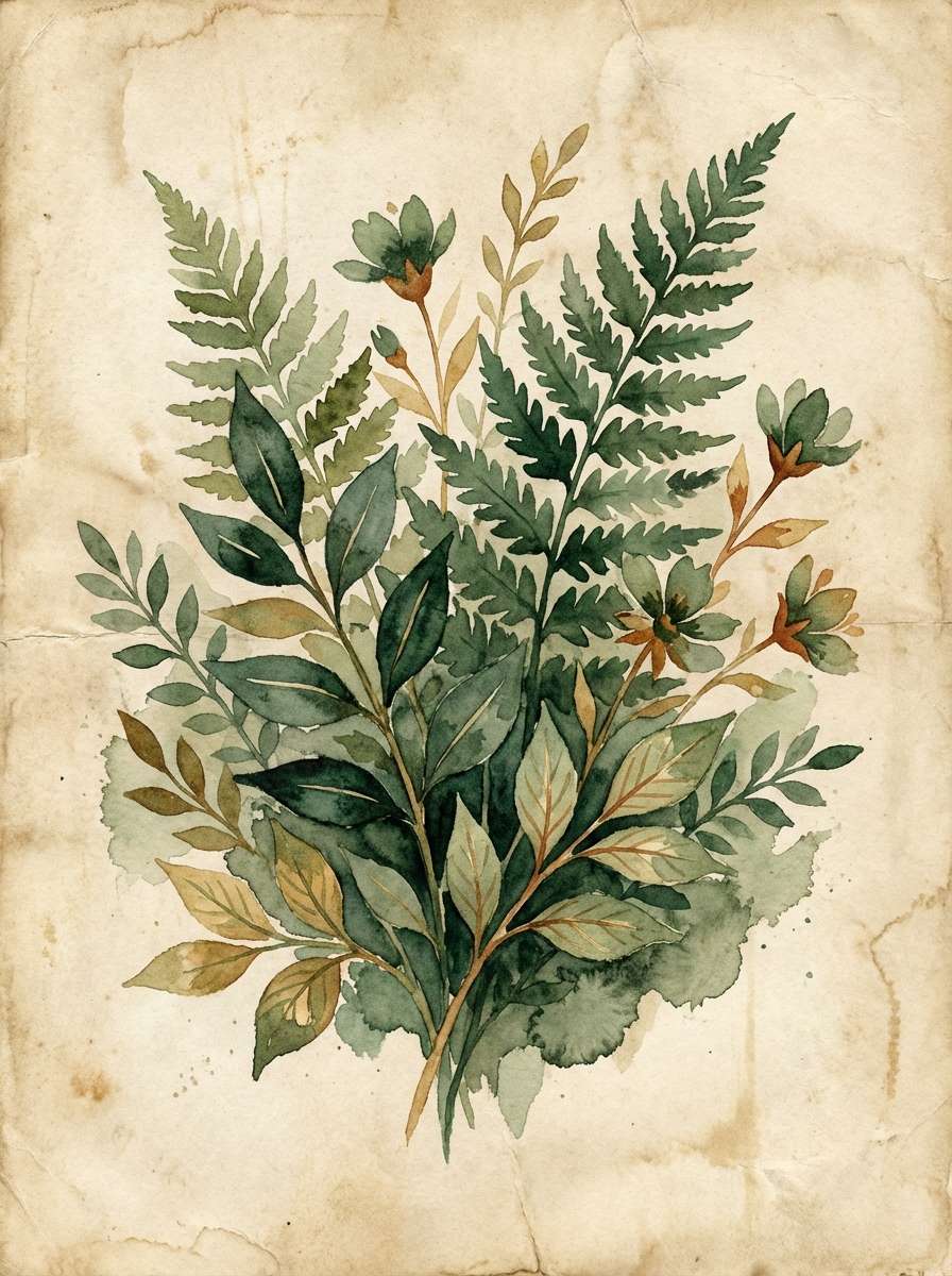 watercolor botanicals on parchment