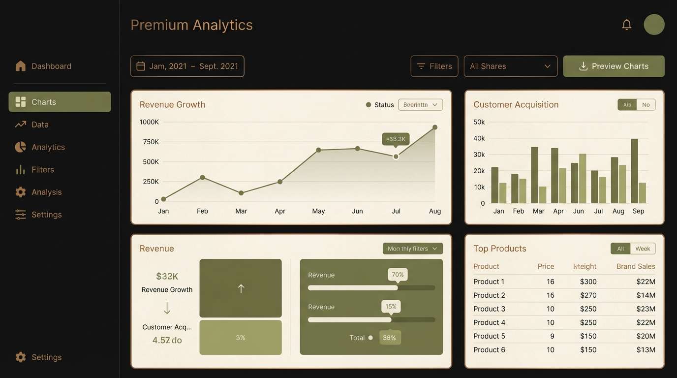 dark dashboard with bronze accents