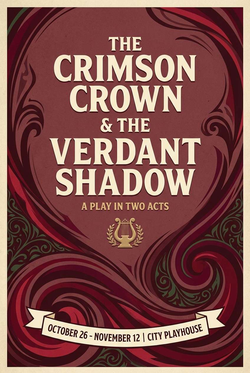 theater poster in crimson and gold