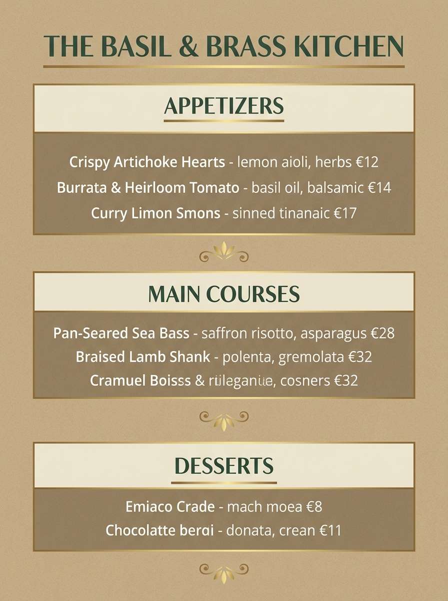 basil brass menu layout