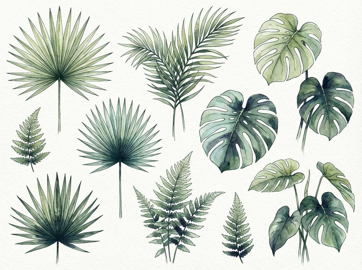 watercolor palm leaves