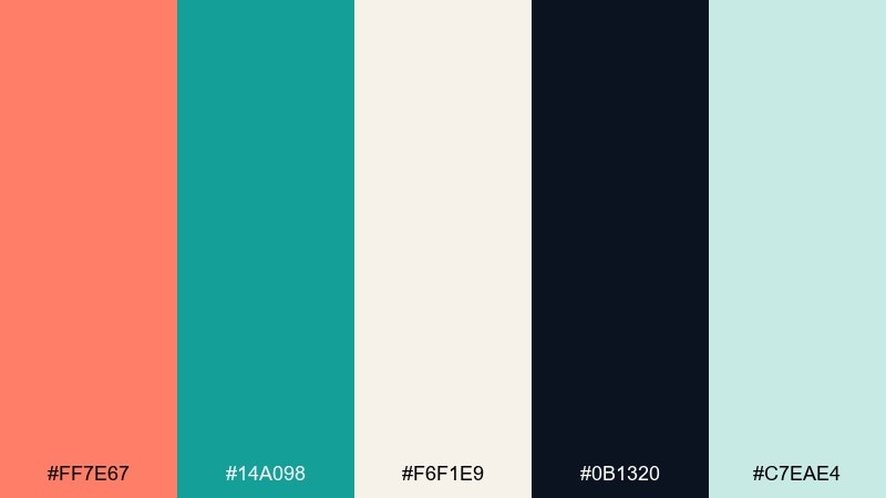 beach resort brochure salmon teal color palette with hex codes