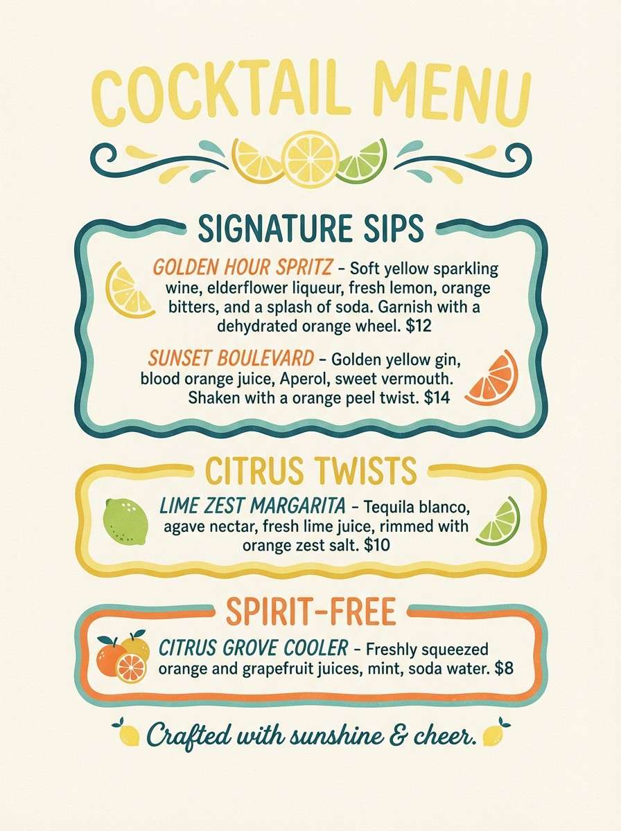 citrus cocktail menu