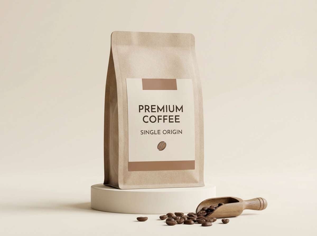 coffee packaging in warm browns