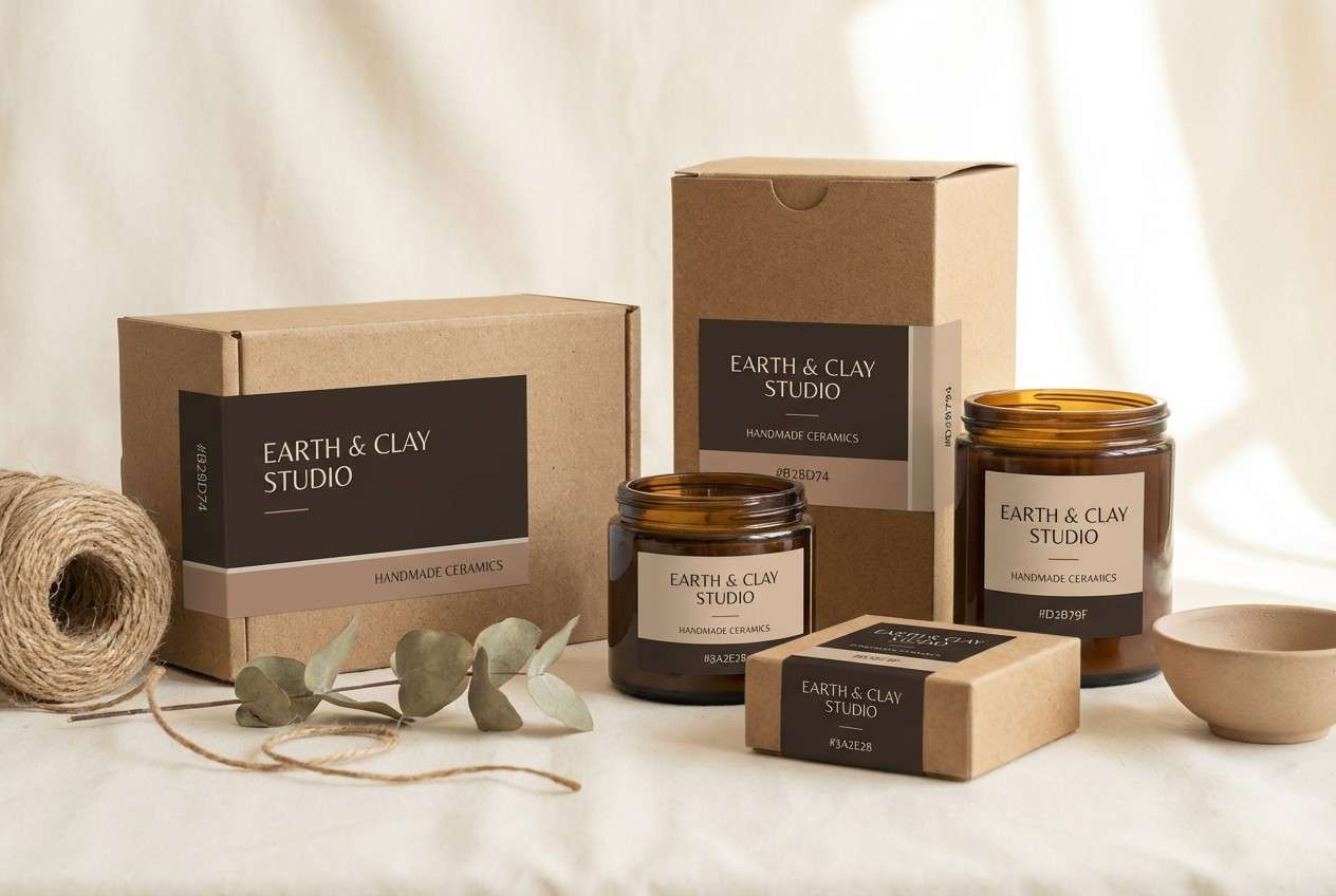ceramics packaging in clay tones