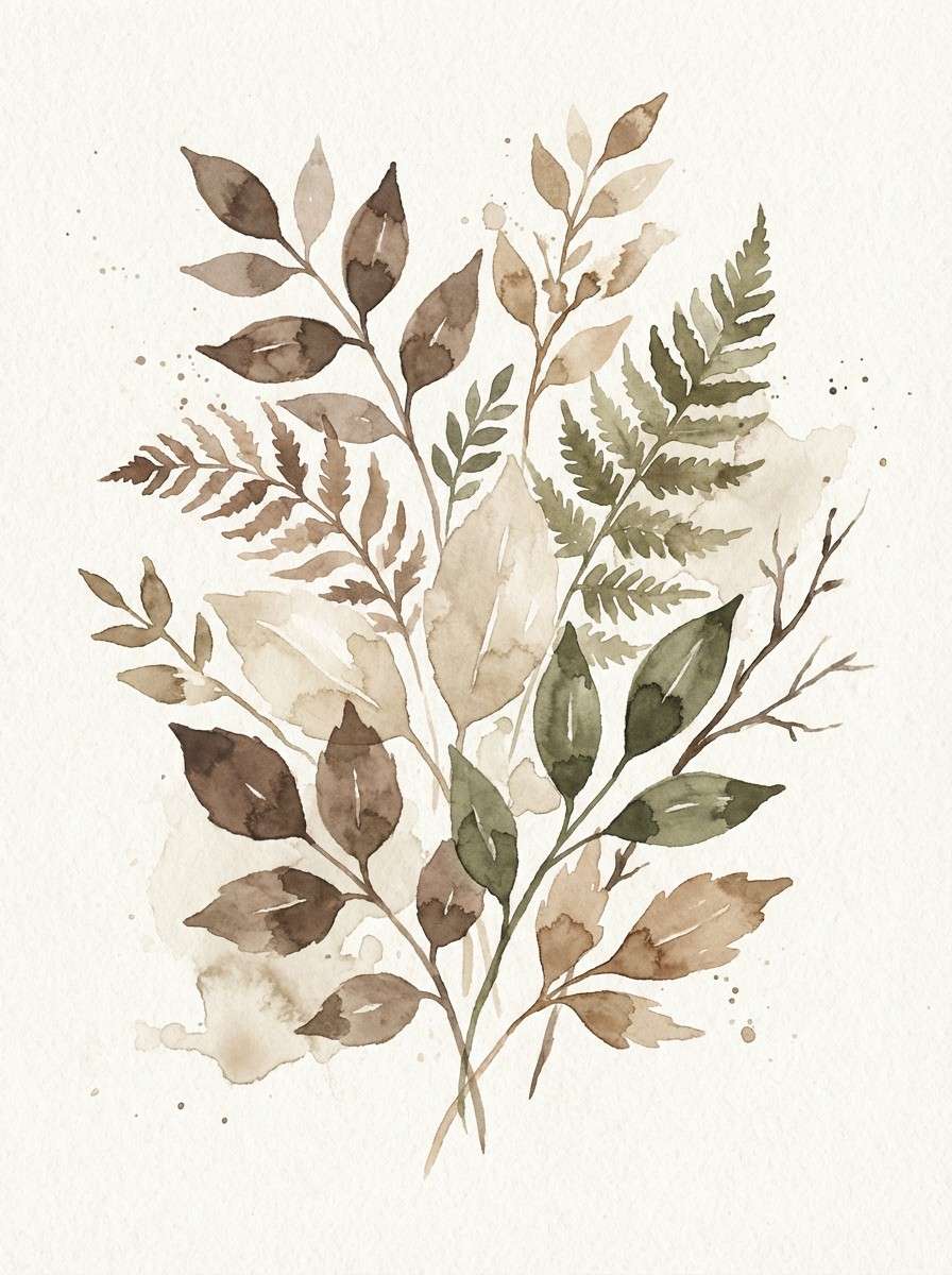 botanical watercolor in earthy tones