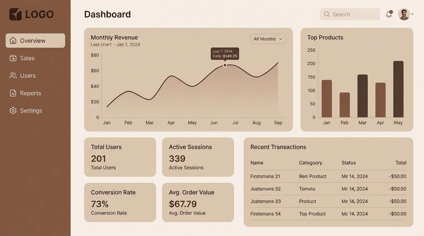 warm brown dashboard ui