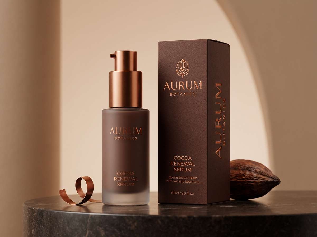 skincare packaging in cocoa tones