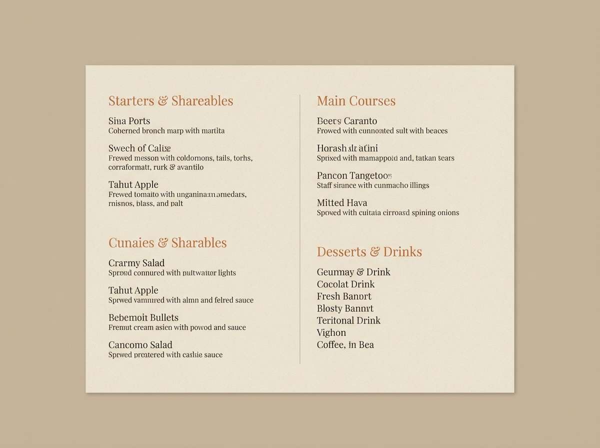 restaurant menu typography