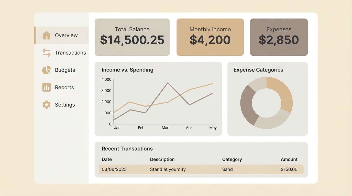 calm finance dashboard in neutrals