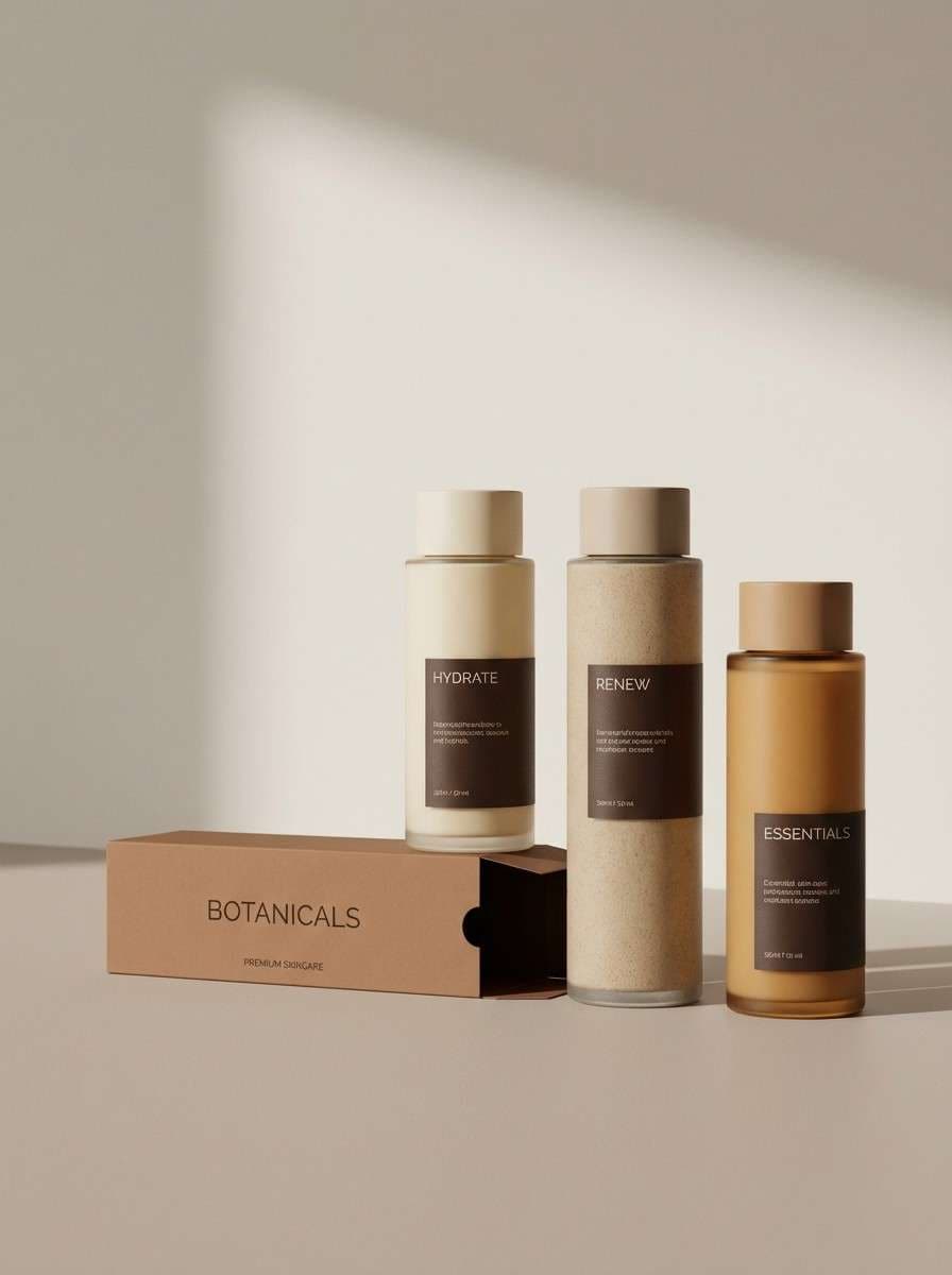 skincare packaging in warm beige