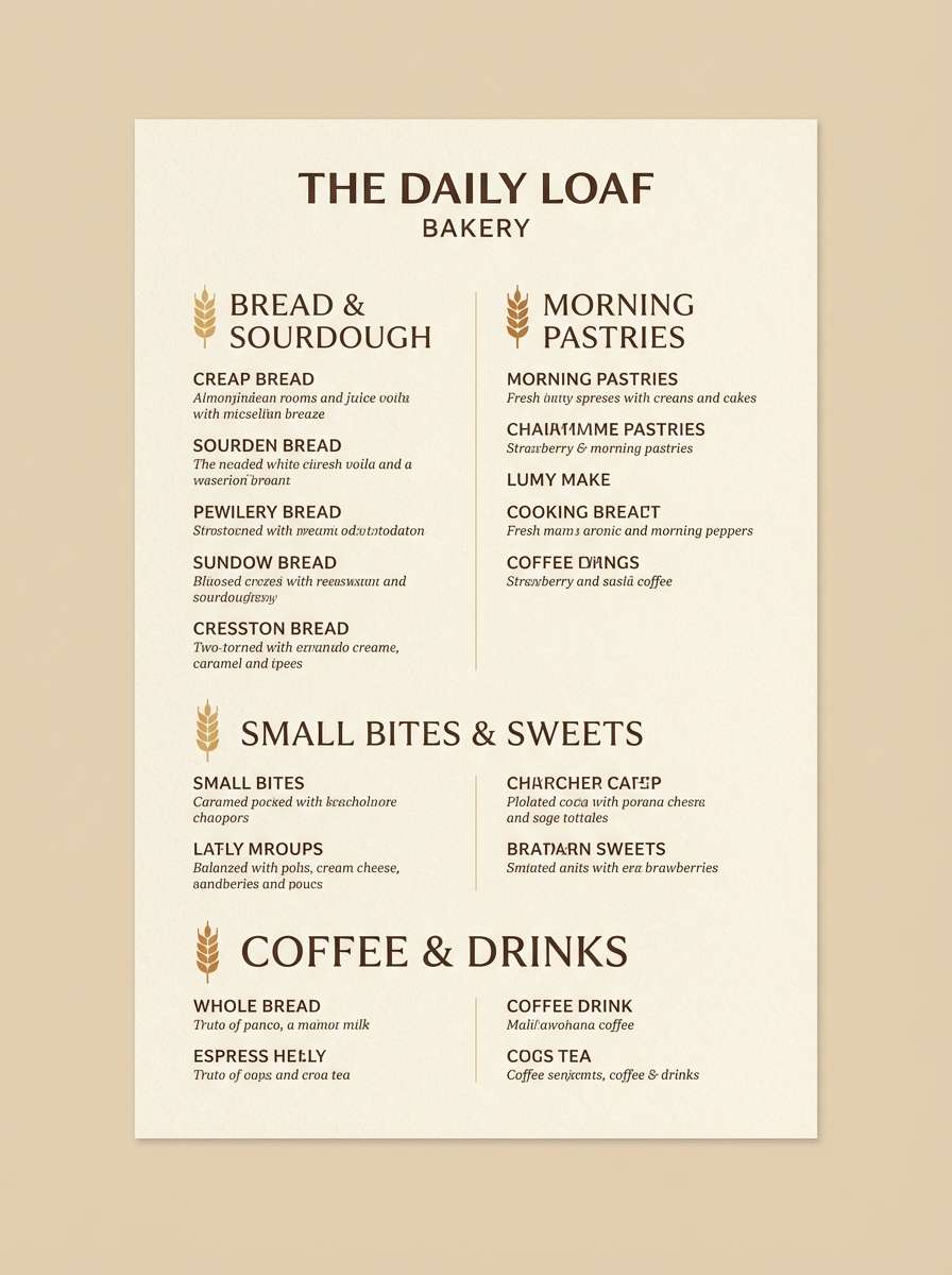 bakery menu in warm neutrals