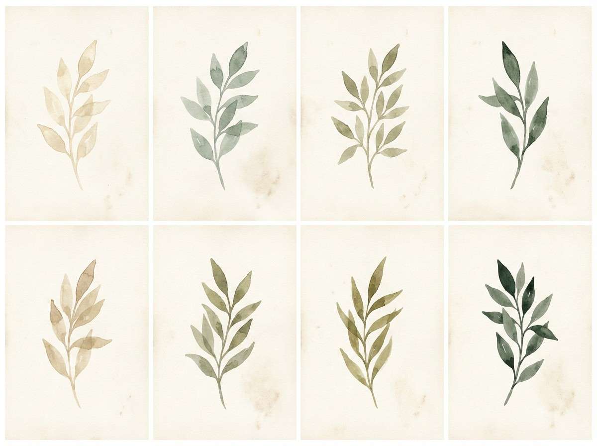 watercolor botanicals in beige and sage