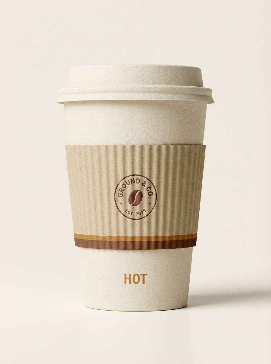 coffee cup branding in warm beige