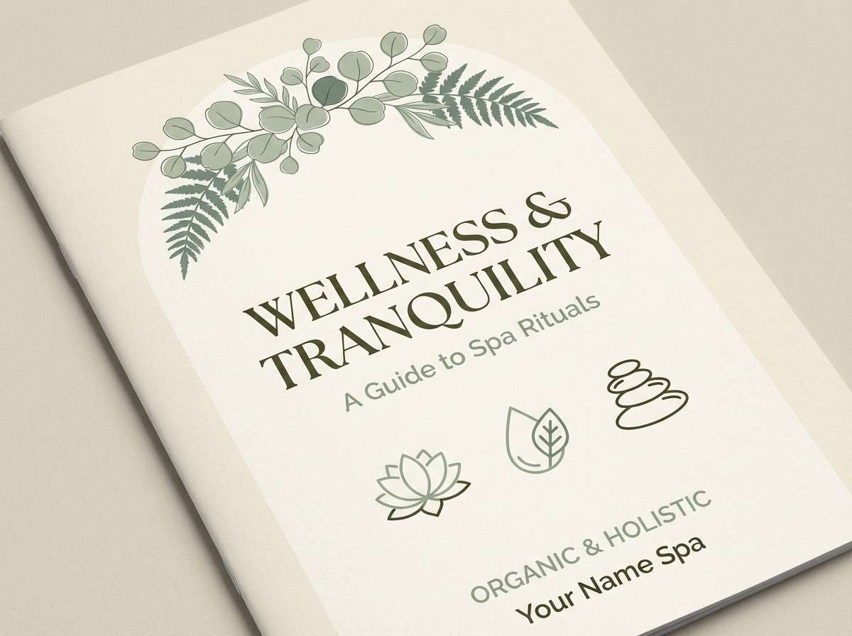 spa brochure in beige and sage