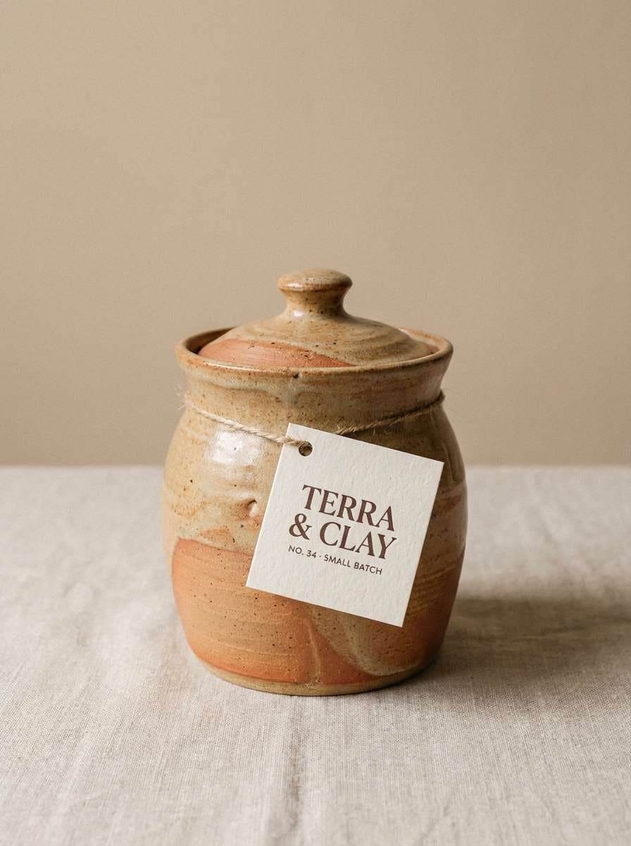 ceramic label in clay neutrals