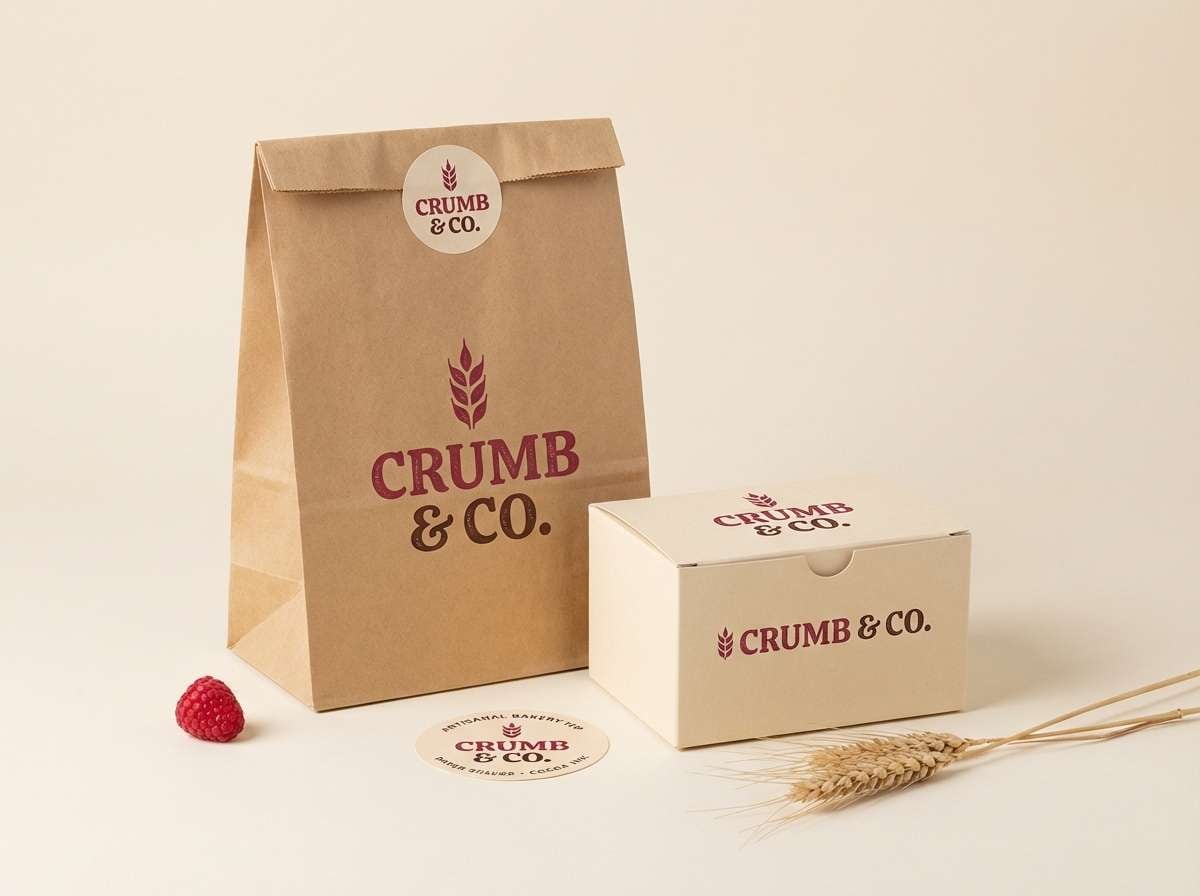 bakery packaging in berry and cream