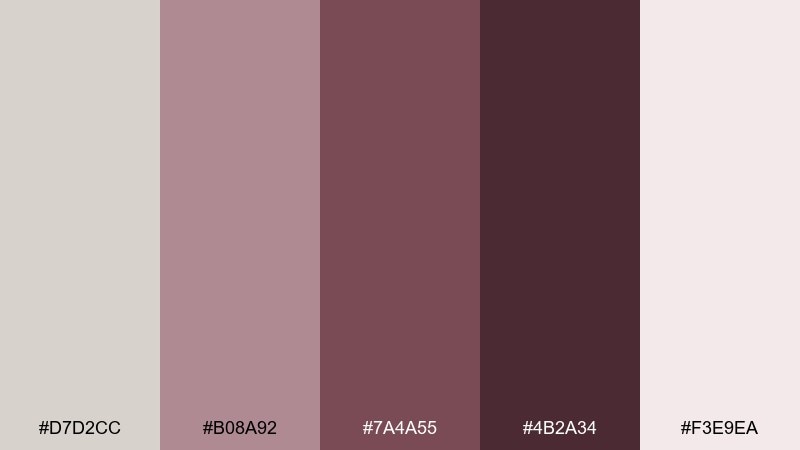 berry taupe timberwolf color palette with hex codes