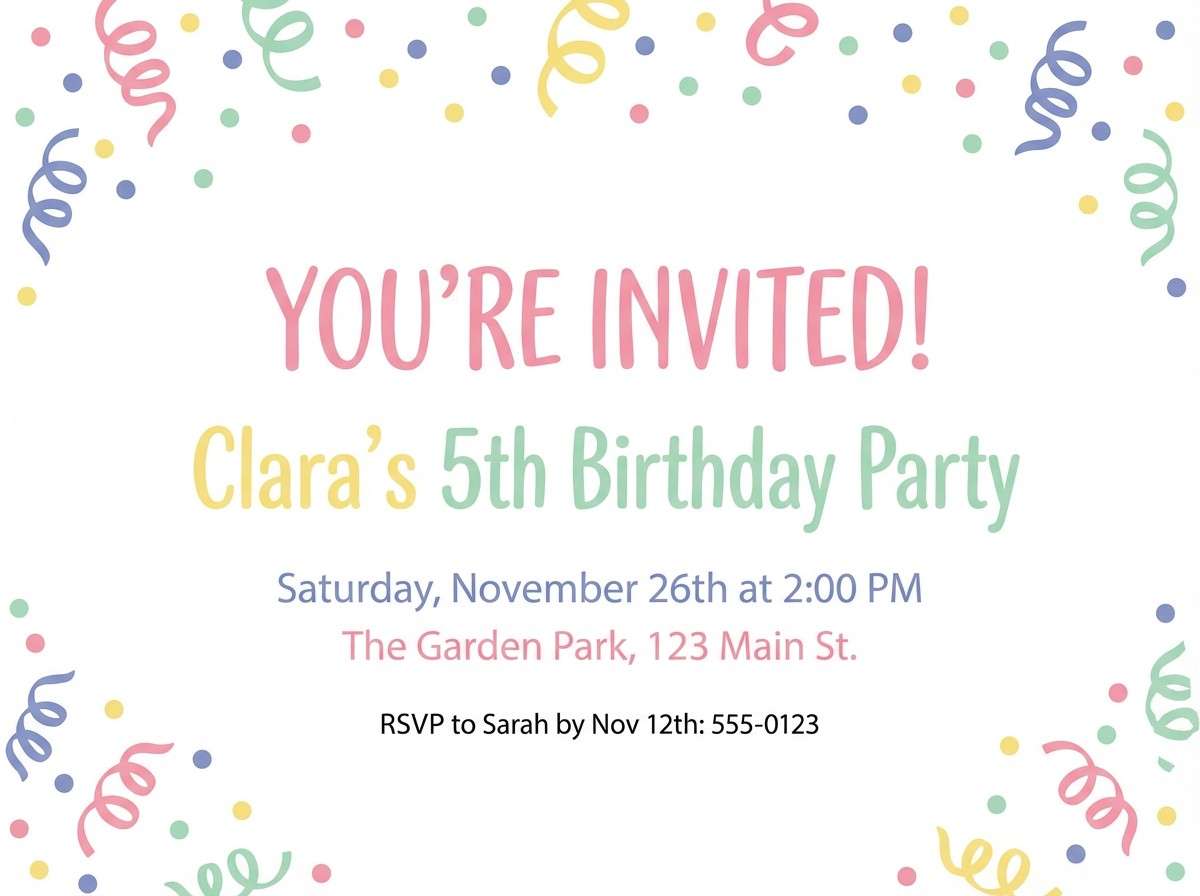 pastel birthday invitation card