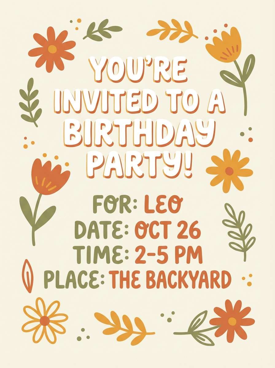 garden themed birthday invitation