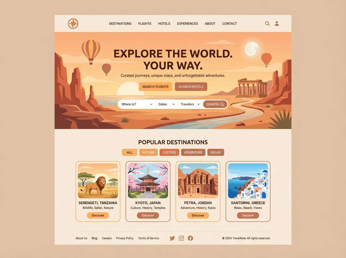 warm travel landing ui