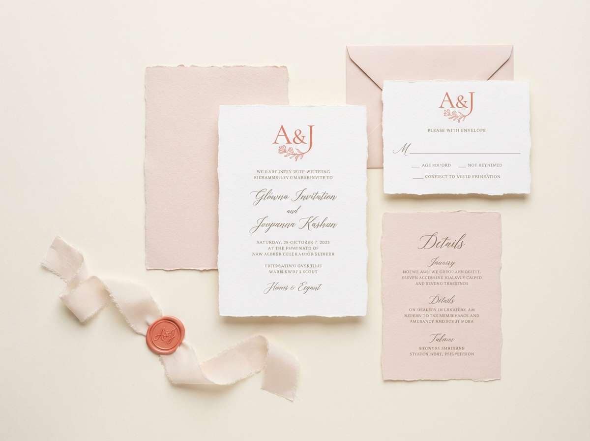 blush wedding invitation with coral