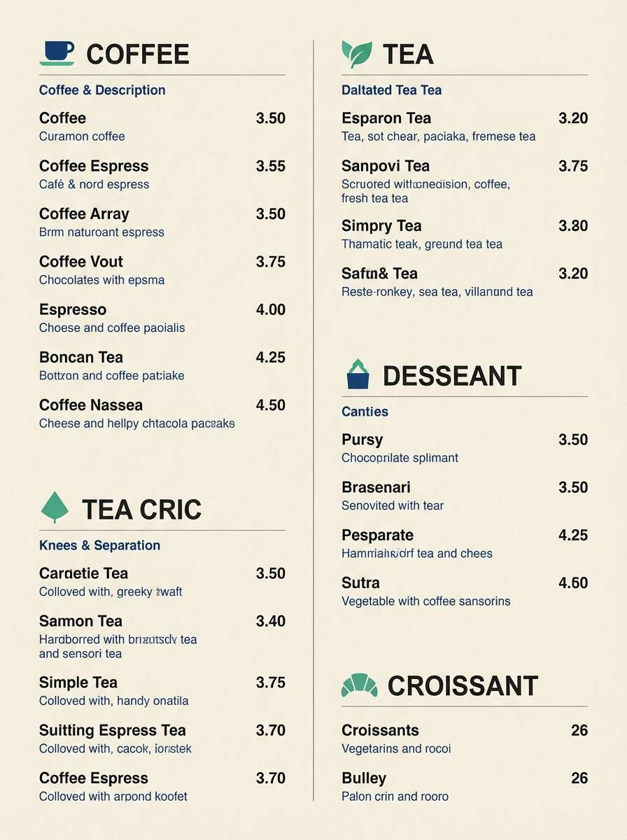 minimal cafe menu