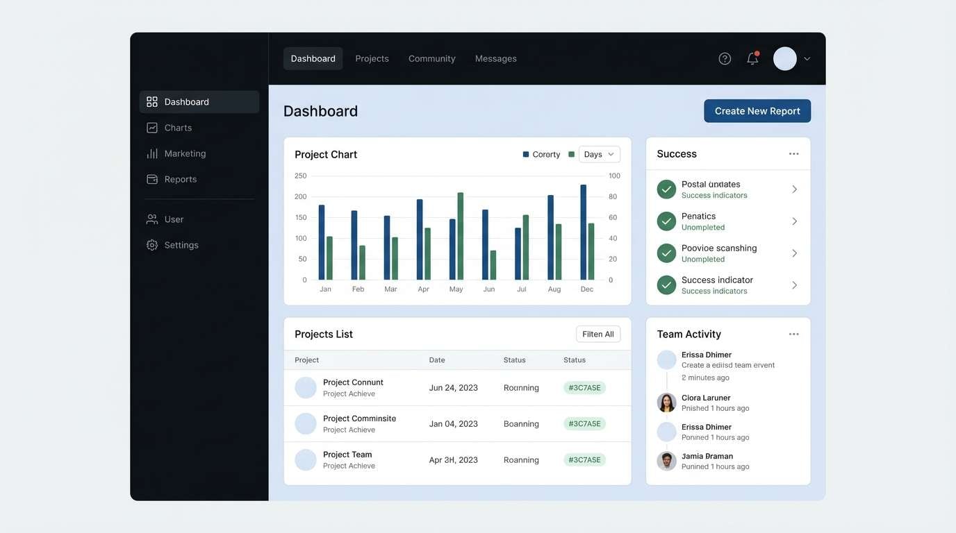 saas dashboard in navy and green
