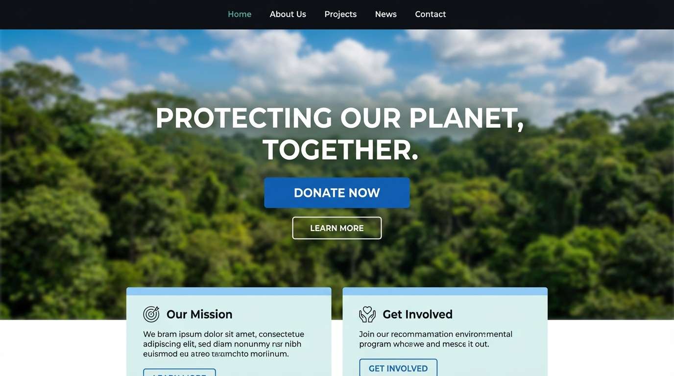 nonprofit website in blue and green