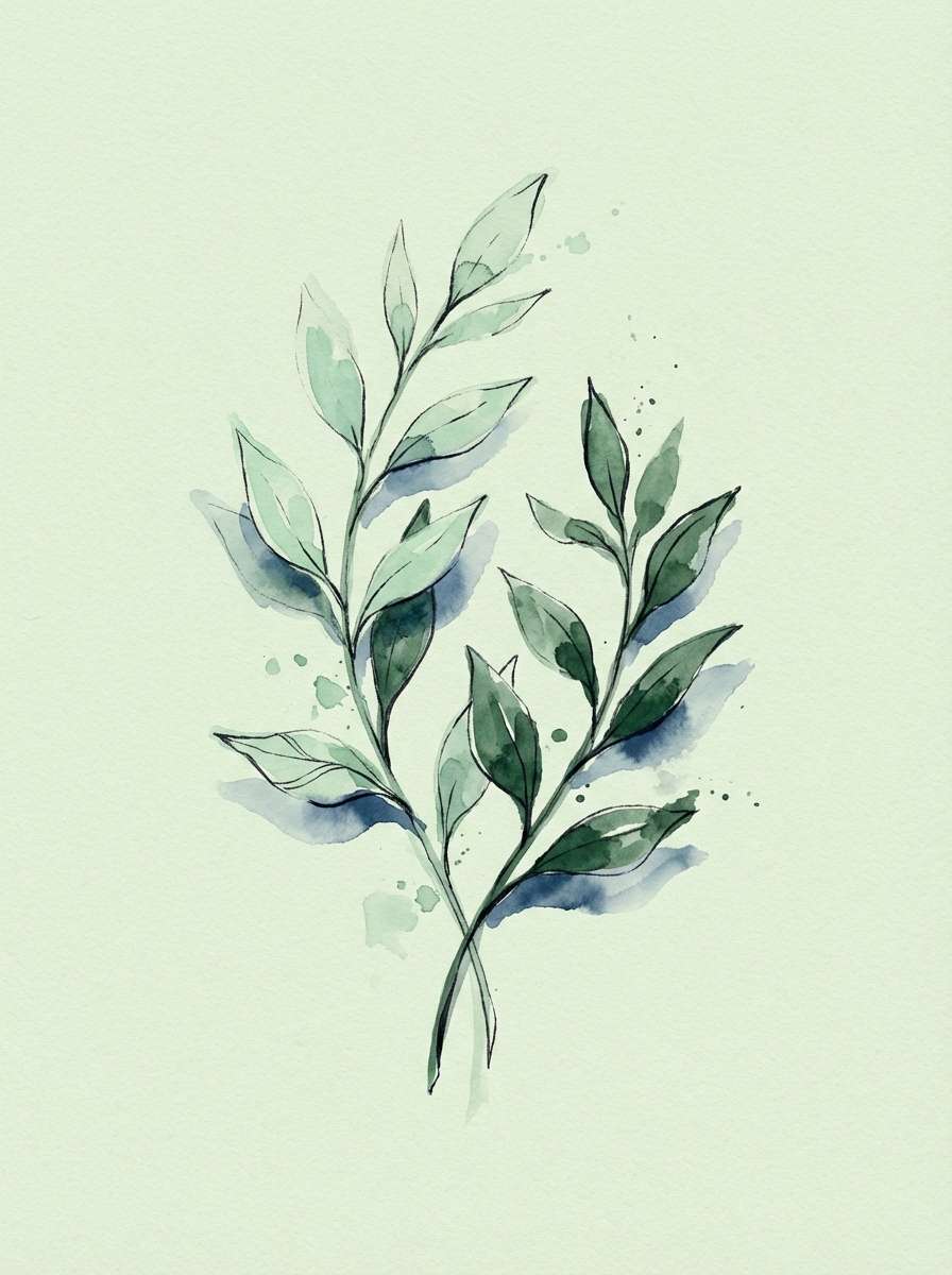 watercolor leaves in winter tones