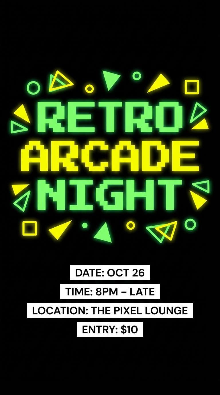 retro arcade event flyer