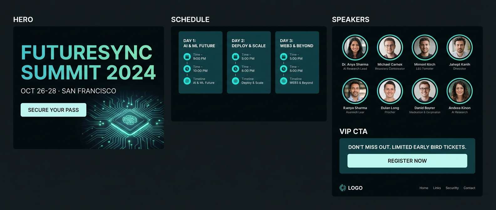 teal tech landing page ui